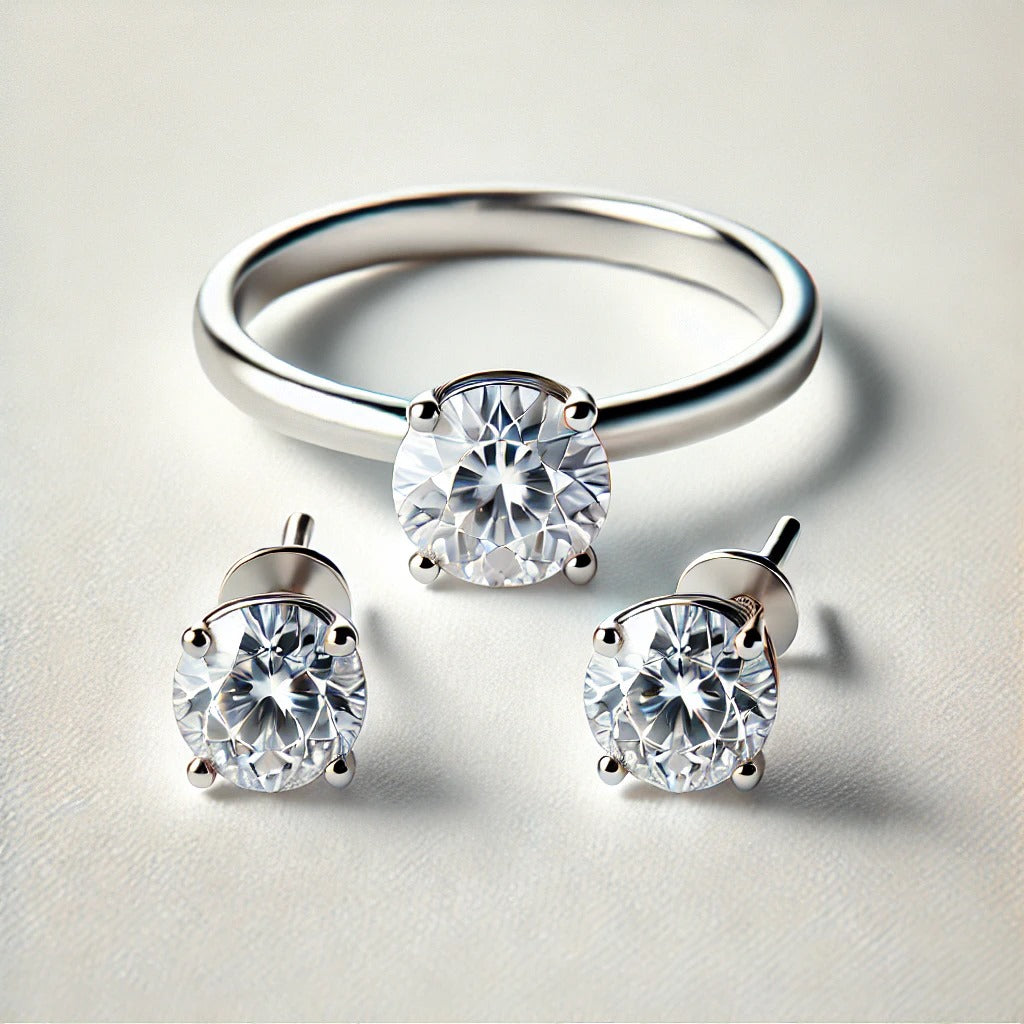 Conjunto Anillo + Pendientes Oro Blanco 18K