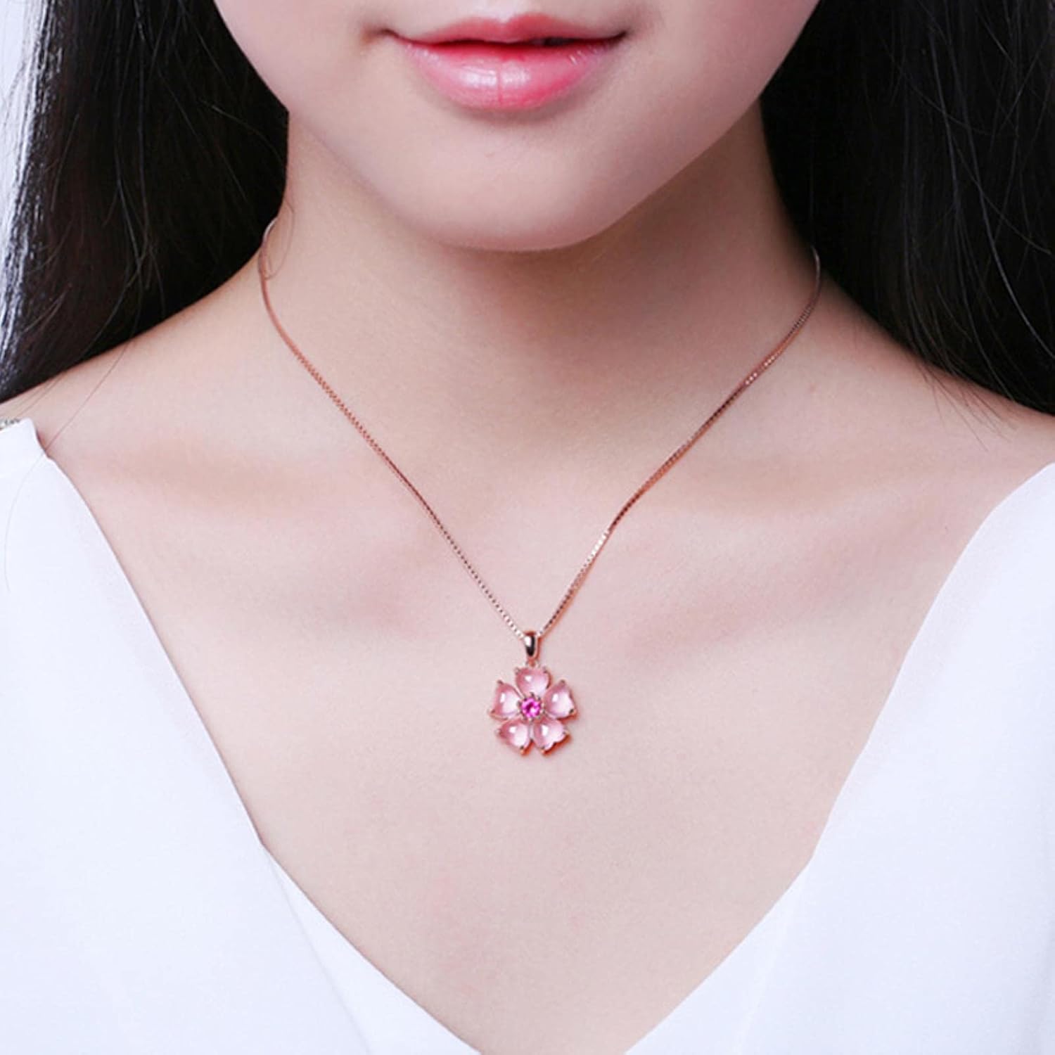 Colgante Flor de Amor en Cuarzo Rosa y Oro Rosa 14k