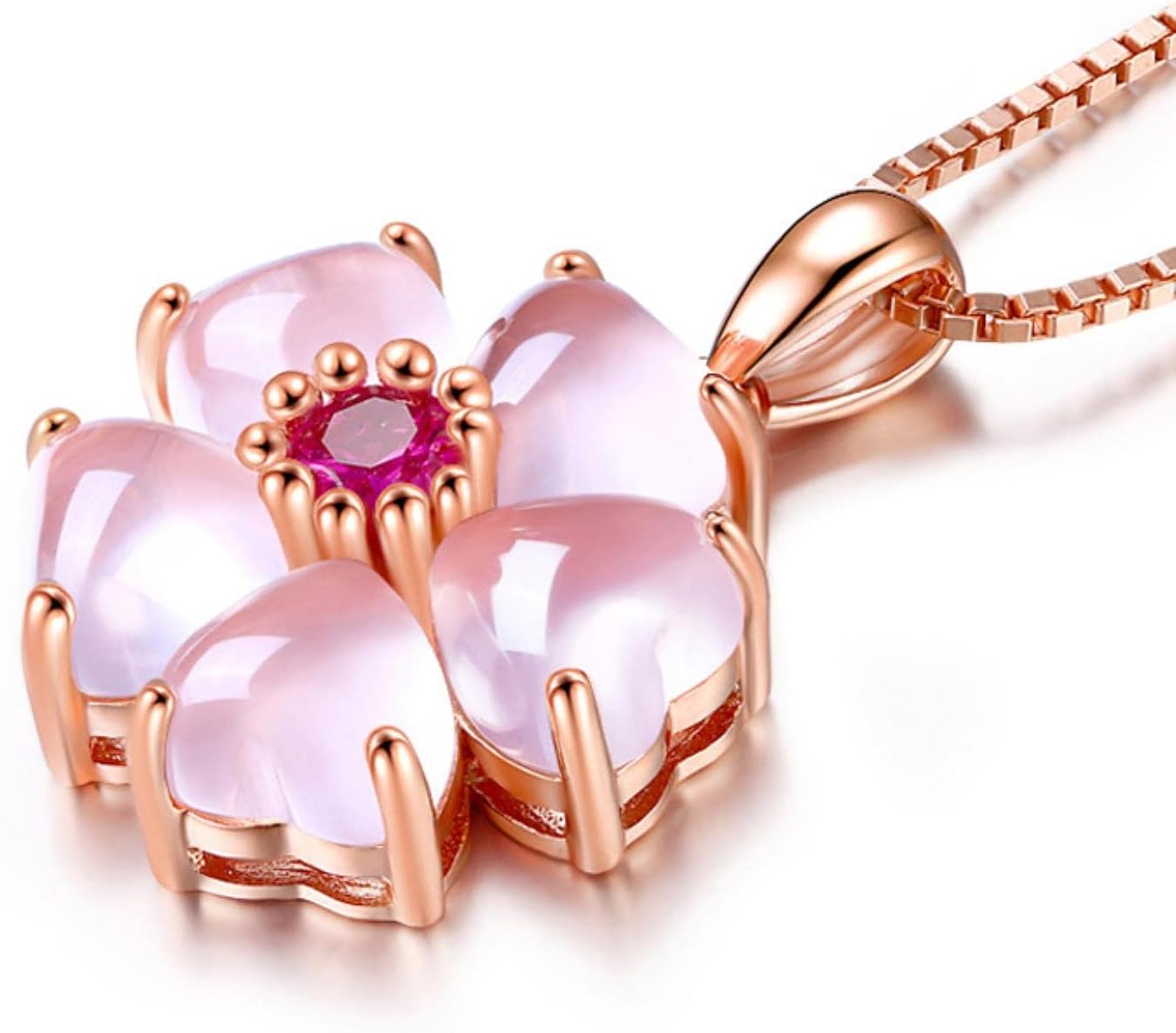 Colgante Flor de Amor en Cuarzo Rosa y Oro Rosa 14k