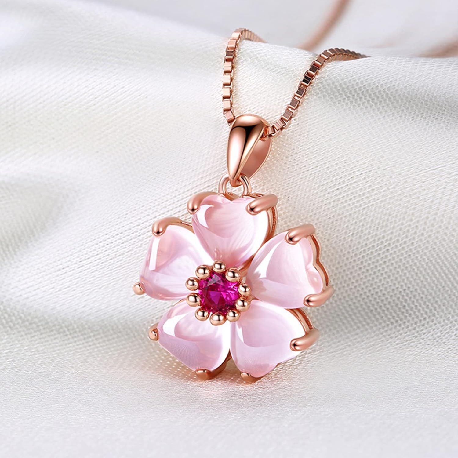 Colgante Flor de Amor en Cuarzo Rosa y Oro Rosa 14k