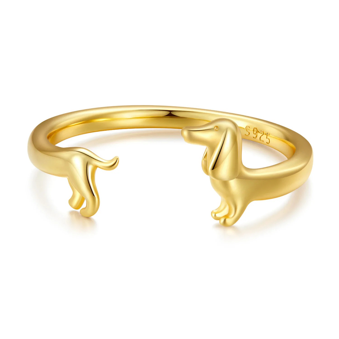 Anillo Abrazo de Salchicha Plata Bañada en Oro Amarillo
