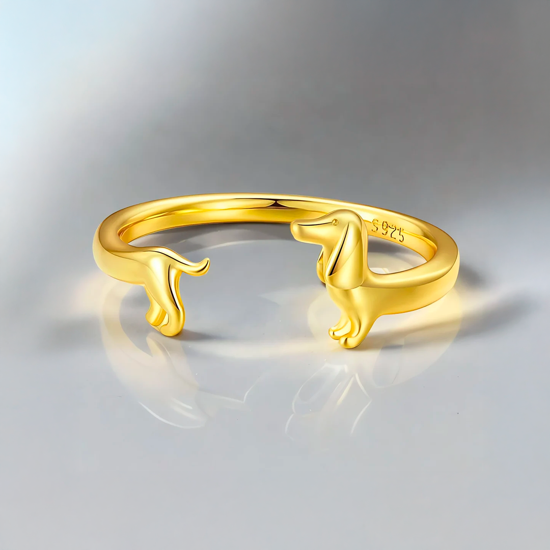 Anillo Abrazo de Salchicha Plata Bañada en Oro Amarillo