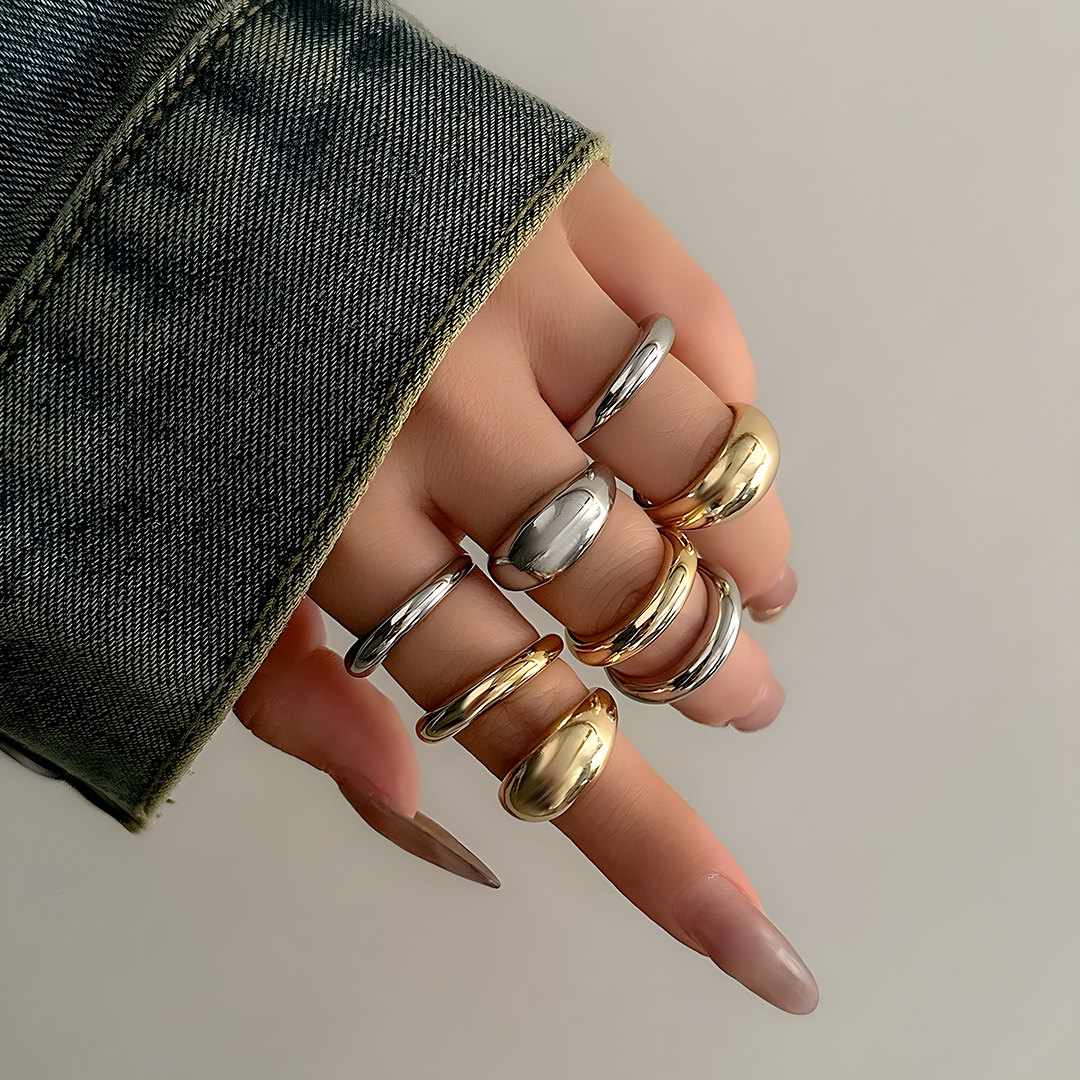Set Anillos Arco Plata Bañada en Oro Amarillo