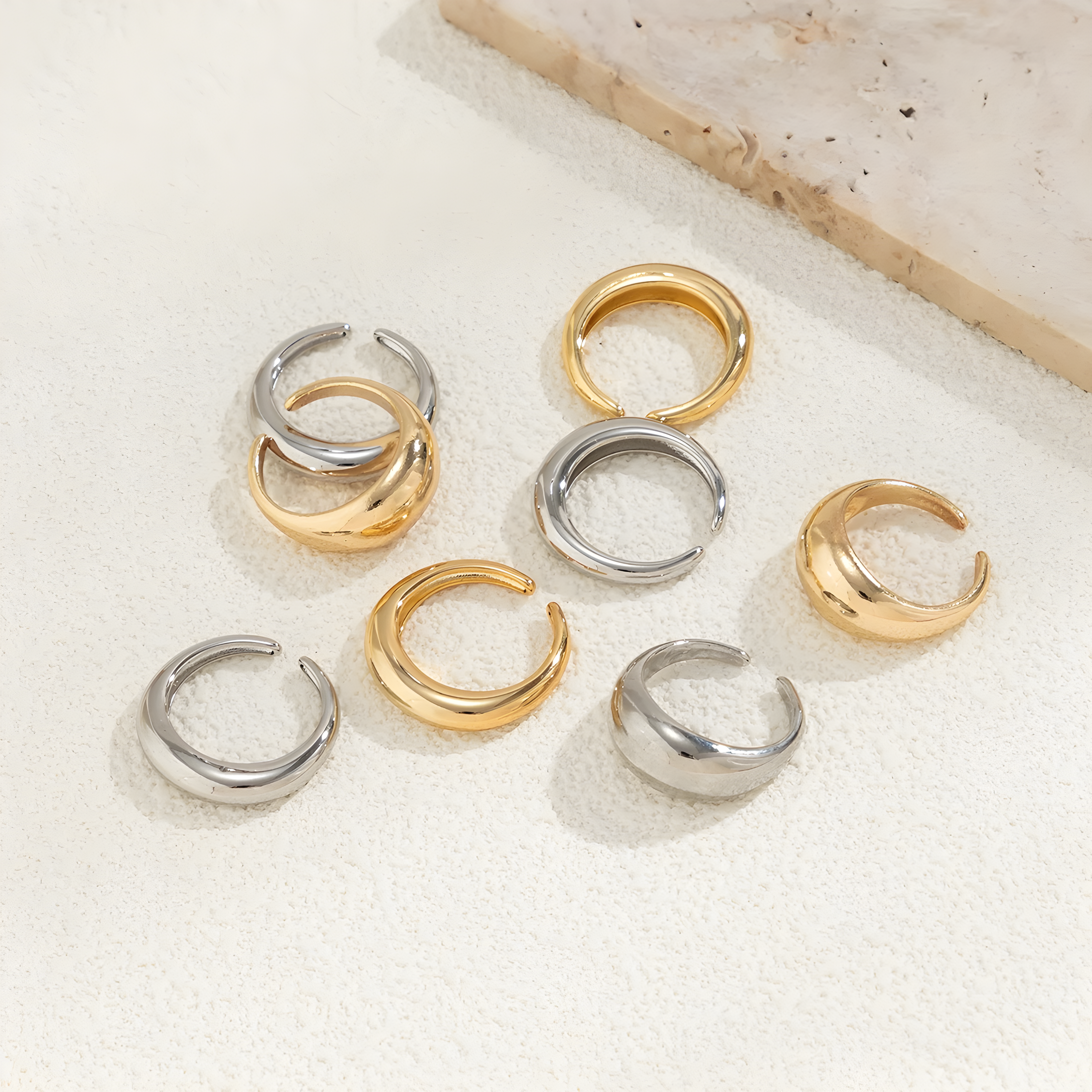 Set Anillos Arco Plata Bañada en Oro Amarillo