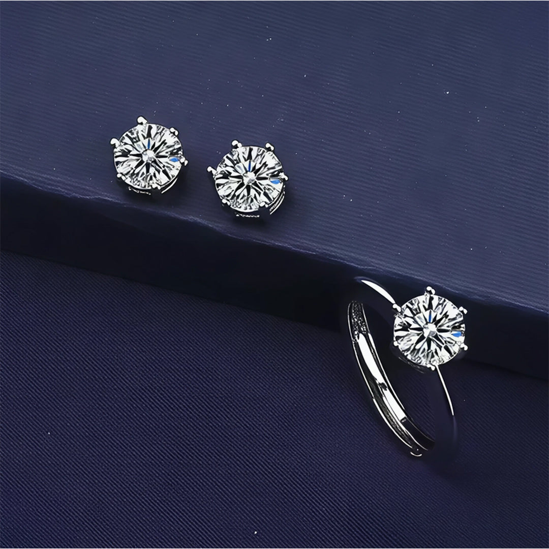 Conjunto Anillo + Pendientes Oro Blanco 18K