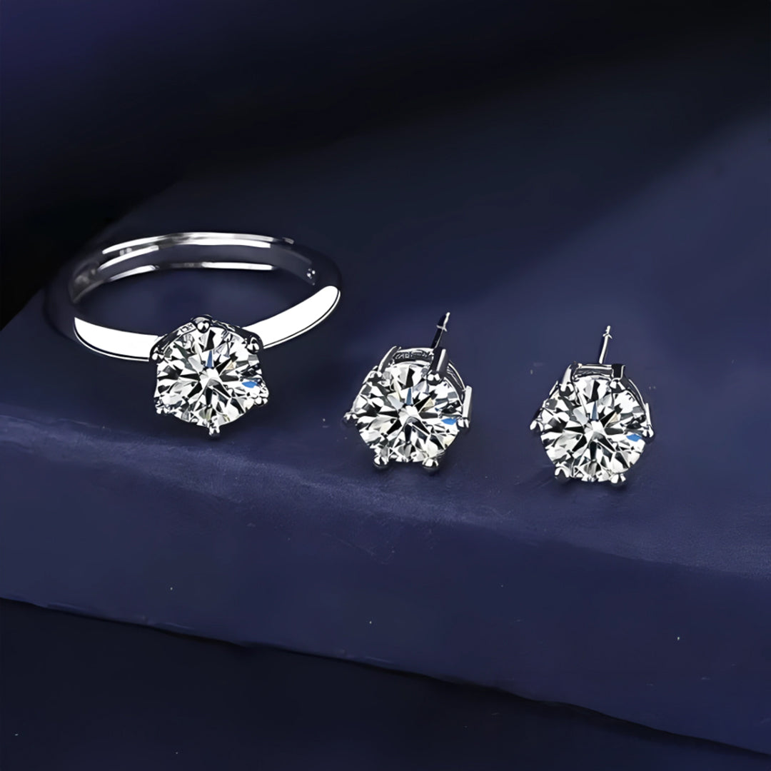 Conjunto Anillo + Pendientes Oro Blanco 18K