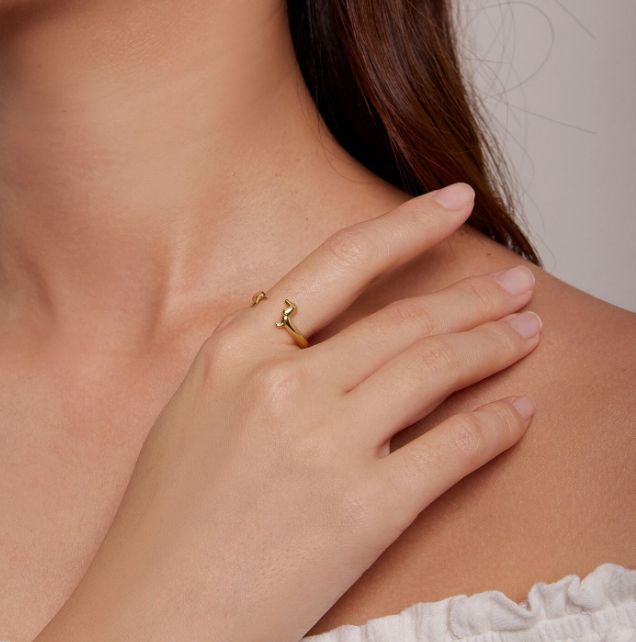Anillo Abrazo de Salchicha Plata Bañada en Oro Amarillo